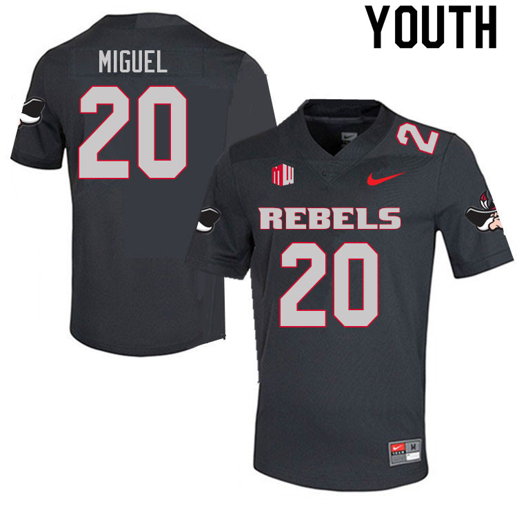 Youth #20 Avery Miguel UNLV Rebels College Football Jerseys Sale-Charcoal - Click Image to Close